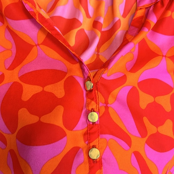 Mudpie Women’s Medium Long Sleeve Top 100% Polyester EUC Orange pink purple - Picture 6 of 11